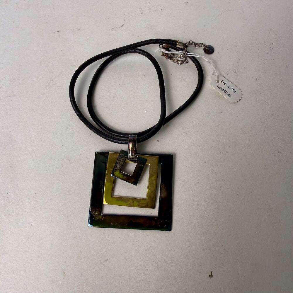 RLM studio leather chain with sterling silver and brass charm